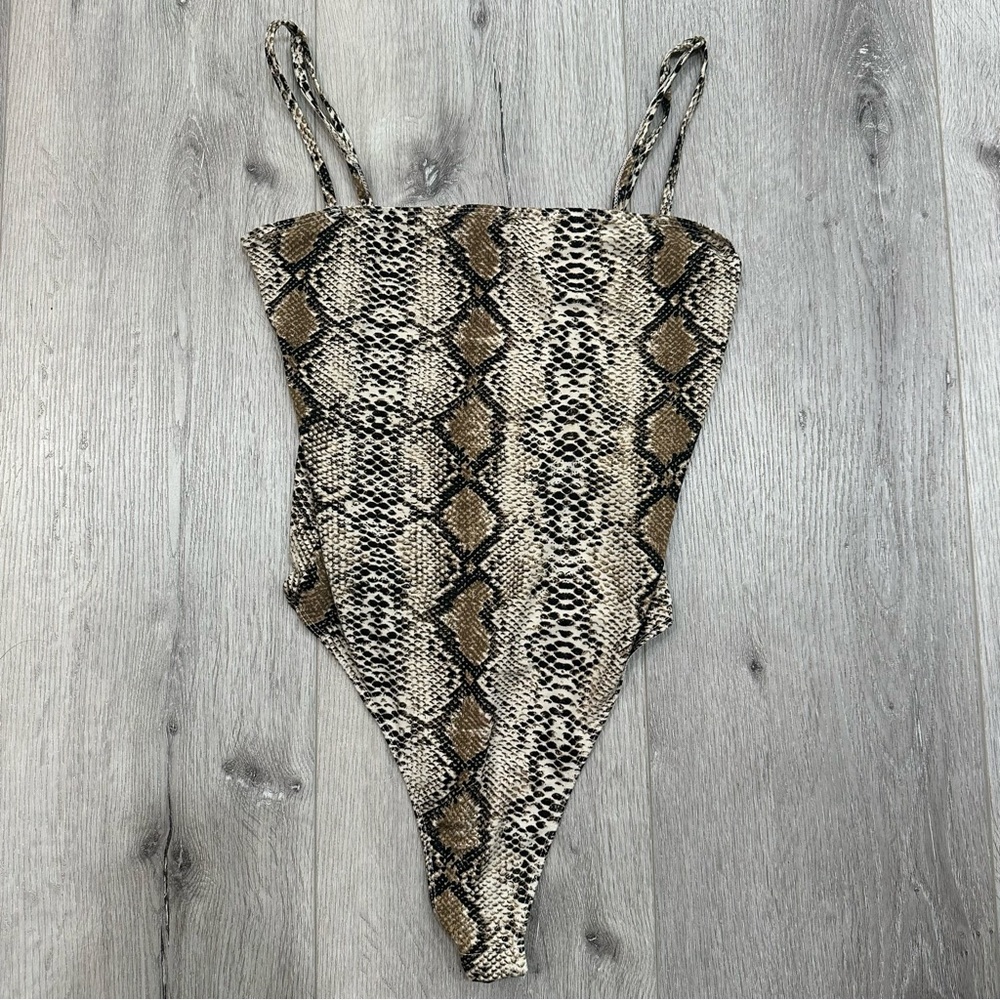 Snakeskin Thong Square Neck Bodysuit